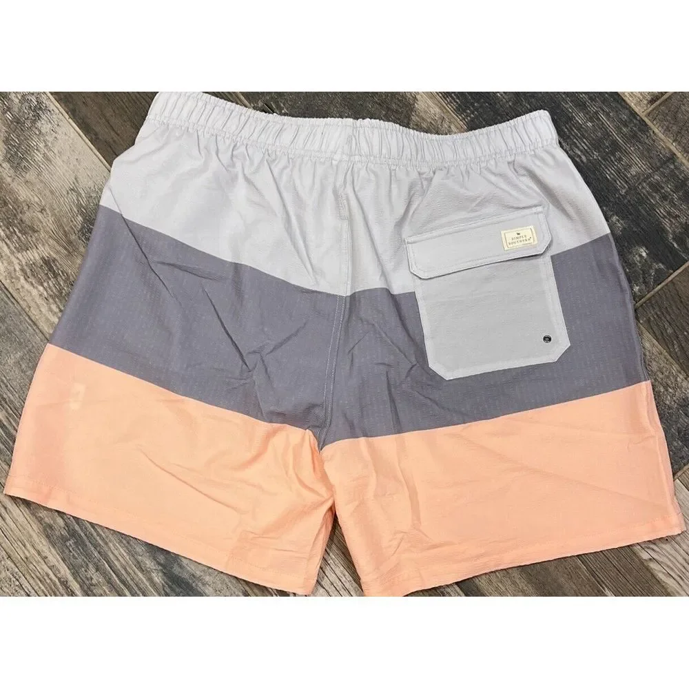 NWT‎ Simply Southern Men's Tri-color Peach Gray Mesh Lined Swim Shorts XL